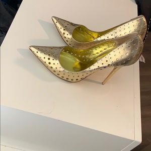 Jimmy Choo perforated gold pumps